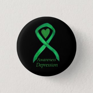 Depression Awareness Ribbon Heart Pin Button
