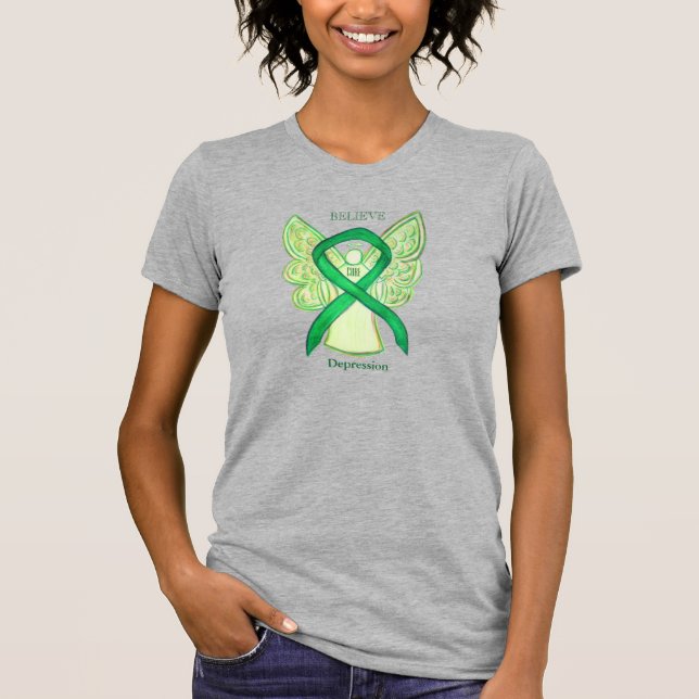 Depression Green Awareness Ribbon Angel Shirt (Front)