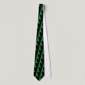 depression green awareness ribbon on black neck tie