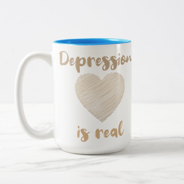 Depression Is Real Two-Tone Coffee Mug (Left)