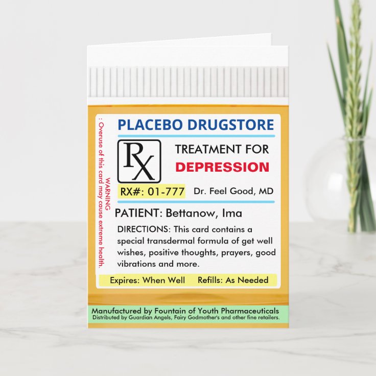 DEPRESSION RX Prescription for Health Get Well Card | Zazzle