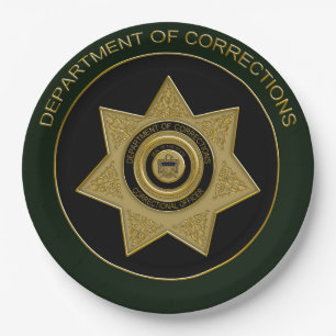 Dept of Corrections Badge Blk Grn Go-PAPER PLATE