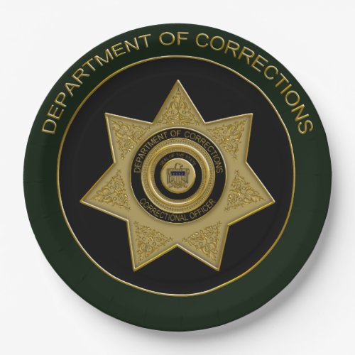 Dept of Corrections Badge Blk Grn Go_PAPER PLATE