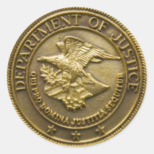 DEPT OF JUSTICE GOLD BADGE CLASSIC ROUND STICKER