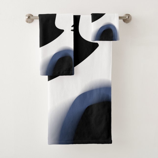 Depth Charge: Abstract Black, White & Blue Bath Towel Set (Insitu)