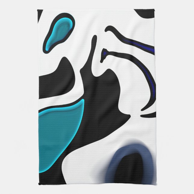 Depth Charge: Abstract Black, White & Blue Kitchen Towel (Vertical)