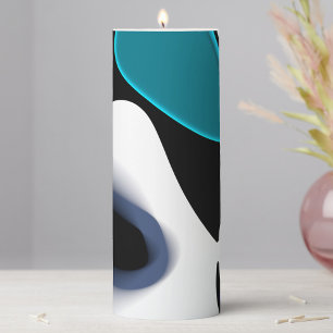 Depth Charge: Abstract Black, White & Blue Pillar Candle