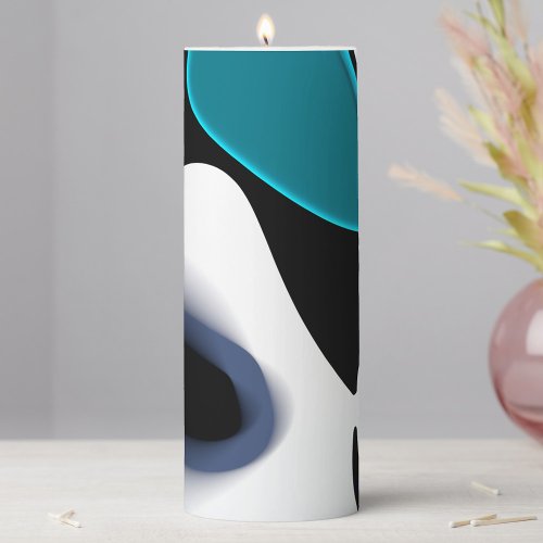 Depth Charge Abstract Black White  Blue Pillar Candle