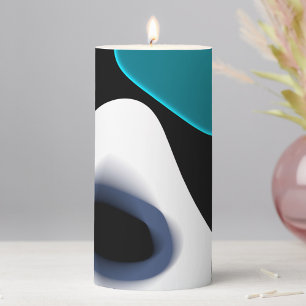 Depth Charge: Abstract Black, White & Blue Pillar Candle