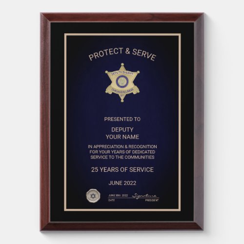 Deputy  Retirement Award Plaque