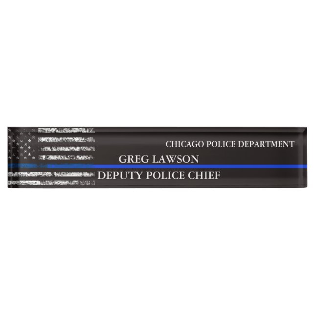 Deputy Sheriff Badge Police Flag Thin Blue Line  D Desk Name Plate (Front)