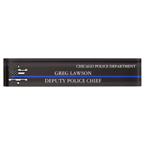 Deputy Sheriff Badge Police Flag Thin Blue Line  Desk Name Plate