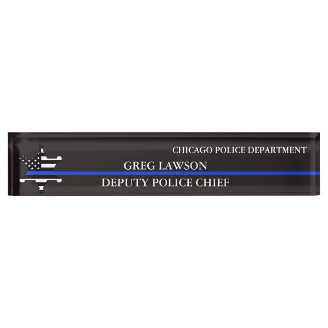 Deputy Sheriff Badge Police Flag Thin Blue Line  Desk Name Plate (Front)
