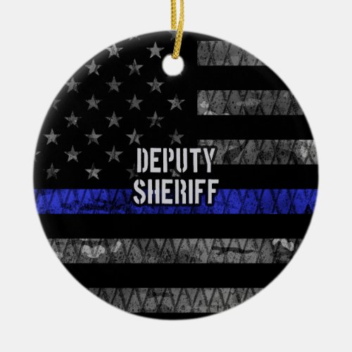 Deputy Sheriff Distressed Flag Ceramic Ornament