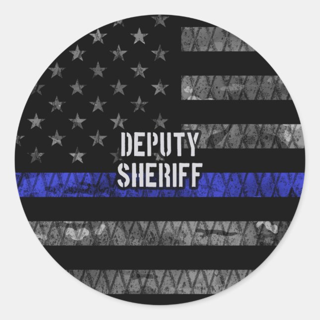 Deputy Sheriff Distressed Flag Classic Round Sticker (Front)