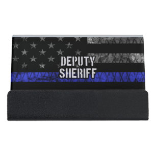 Deputy Sheriff Distressed Flag Desk Business Card Holder