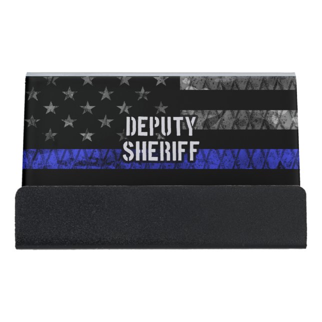 Deputy Sheriff Distressed Flag Desk Business Card Holder (Front)