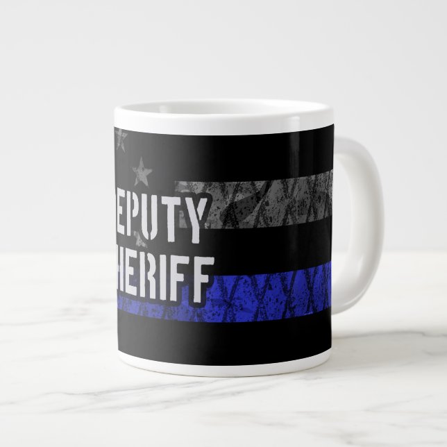 Deputy Sheriff Distressed Flag Giant Coffee Mug (Front Right)
