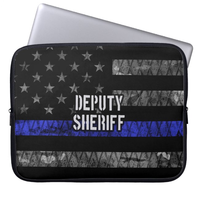 Deputy Sheriff Distressed Flag Laptop Sleeve (Front)