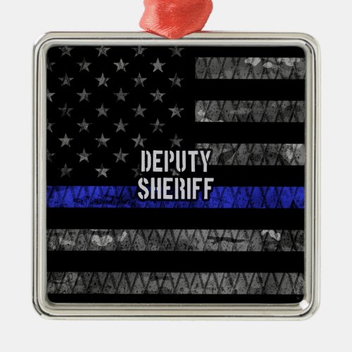 Deputy Sheriff Distressed Flag Metal Ornament