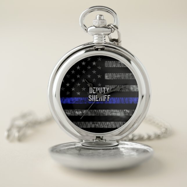 Deputy Sheriff Distressed Flag Pocket Watch (Inside)