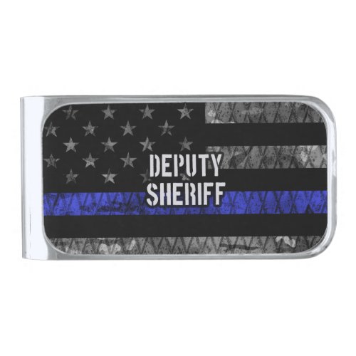 Deputy Sheriff Distressed Flag Silver Finish Money Clip