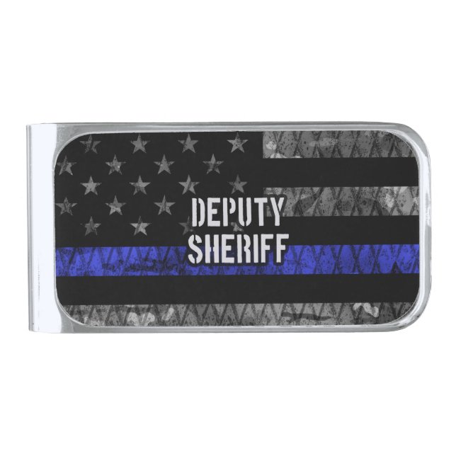 Deputy Sheriff Distressed Flag Silver Finish Money Clip (Front)