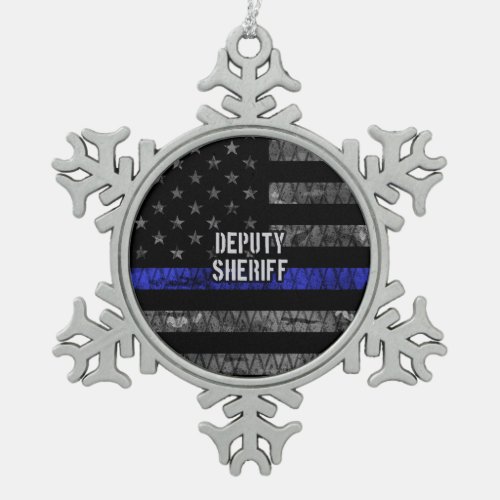 Deputy Sheriff Distressed Flag Snowflake Pewter Christmas Ornament