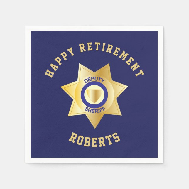 Deputy Sheriff Retirement Party Gold Star Badge Napkins (Front)