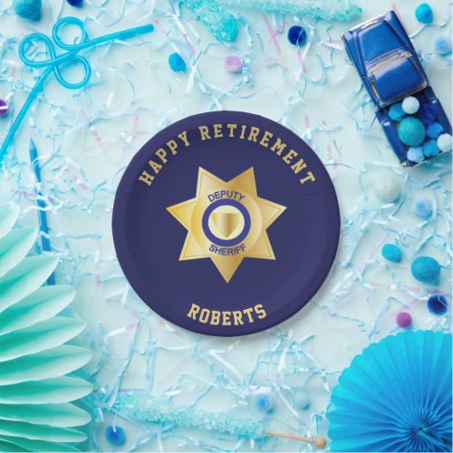 Deputy Sheriff Retirement Party Gold Star Badge Paper Plates