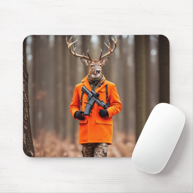 Der Hunter In Woods With Rifle Mouse Pad (With Mouse)