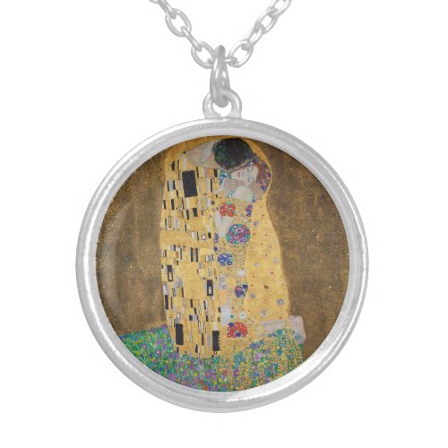 Der Kuss Liebespaar The kiss lovers G Klimt Silver Plated Necklace