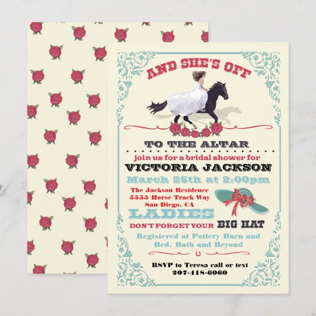 Derby Bridal Shower And She's Off! Invitation (Front/Back)