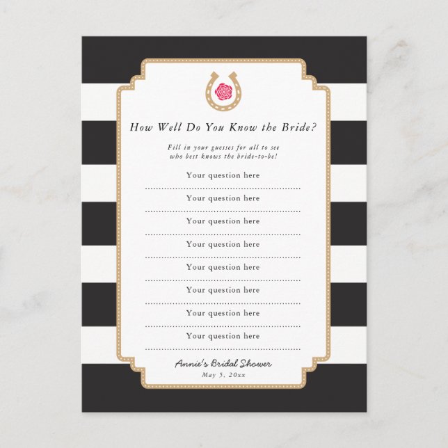 Derby Bride Quiz Spring Bridal Shower Game Card (Front)