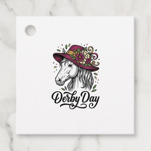 Derby Day Floral Horse Hat Vintage Engraving Desig Favor Tags