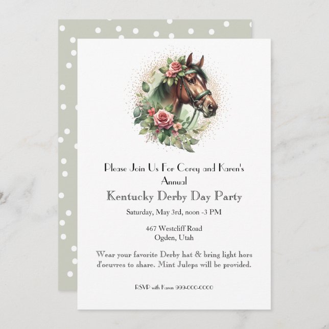 Derby Day Mint Green Invitation (Front/Back)