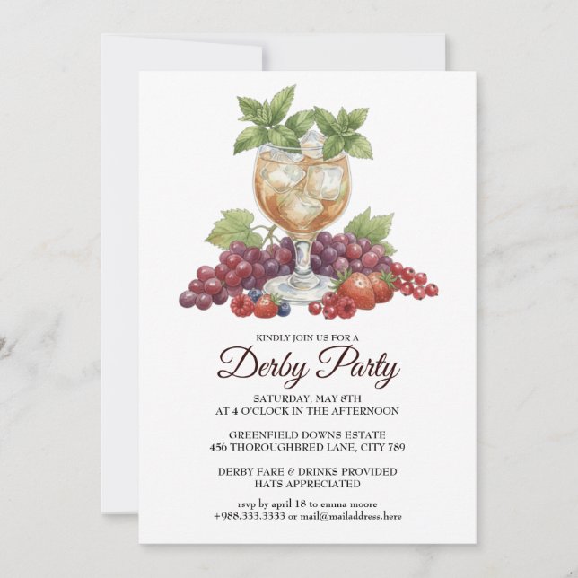 Derby Day Mint Julep Horse Race Party Invitation (Front)