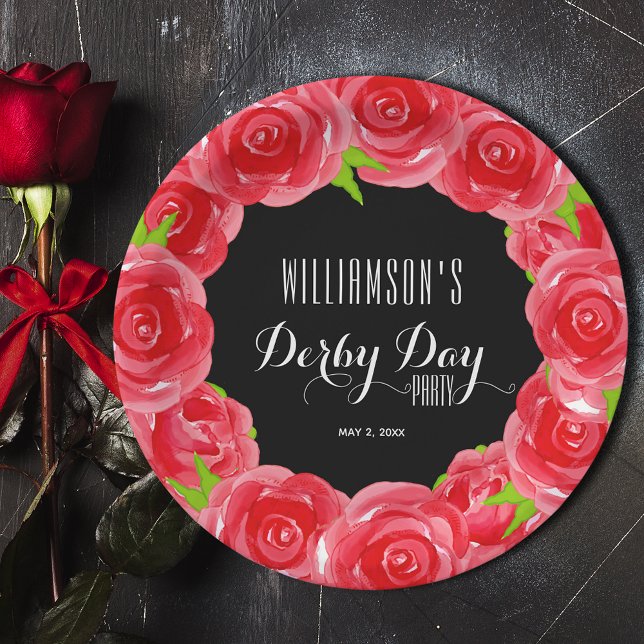 Derby Day Red Roses Paper Plates (Derby Day Red Roses 9" Paper Plates)