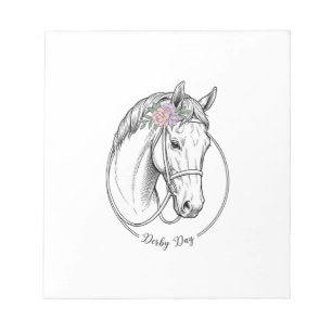 Derby Day Vintage Engraved Horse Flower Design Notepad