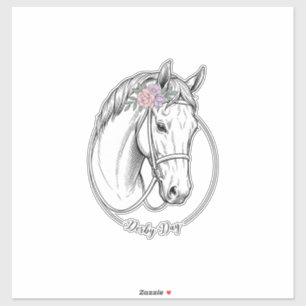 Derby Day Vintage Engraved Horse Flower Design Sticker