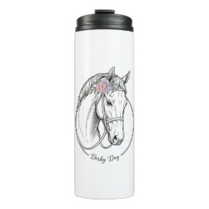 Derby Day Vintage Engraved Horse Flower Design Thermal Tumbler