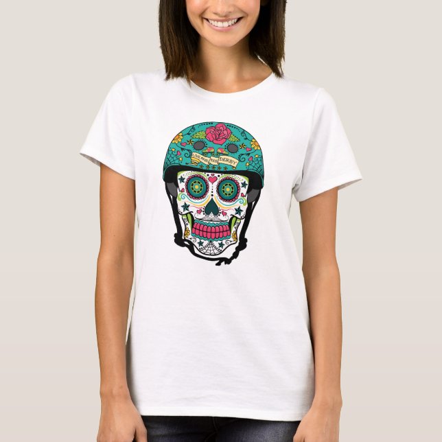 Derby de Los Muertos - Roller Derby Sugar Skull T-Shirt (Front)