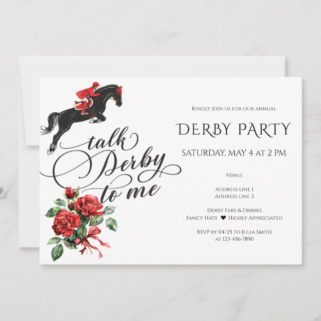 Derby & Drinks Party Modern Race Horse Equestrian Invitation (Front)