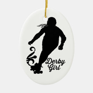 Derby Girl Silhouette, Roller Derby Skating Ceramic Ornament