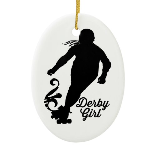 Derby Girl Silhouette, Roller Derby Skating Ceramic Ornament