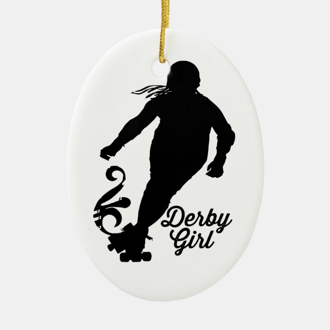 Derby Girl Silhouette, Roller Derby Skating Ceramic Ornament (Front)