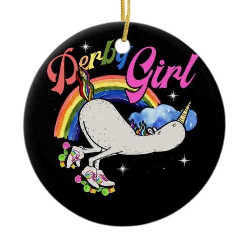 Derby Girl Unicorn Roller Skate Roller Derby Ceramic Ornament