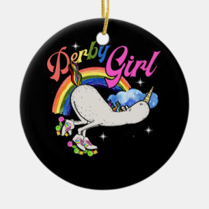 Derby Girl Unicorn Roller Skate Roller Derby Ceramic Ornament