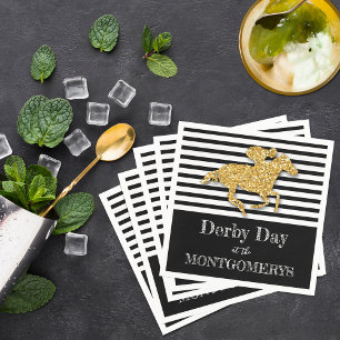 Derby Gold Racehorse Black and White Stripes Napkins