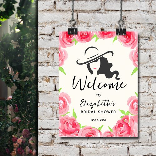 Derby Hat and Roses Bridal Shower Welcome Poster